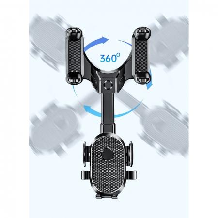 Suport Telefon Auto, Flippy, Pentru Oglinda Retrovizoare, din ABS, Reglabil 360°, Negru [3]