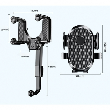 Suport Telefon Auto, Flippy, Pentru Oglinda Retrovizoare, din ABS, Reglabil 360°, Negru [1]
