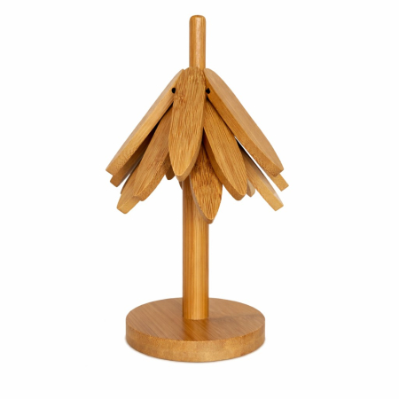 Bucatarie si electrocasnice - Suport Termic pentru Vase Fierbinti, Flippy, Bambus, Izolatie Termica, Rezistenta la Temperatura Inalta, 21 x 13.5 cm, Maro Deschis