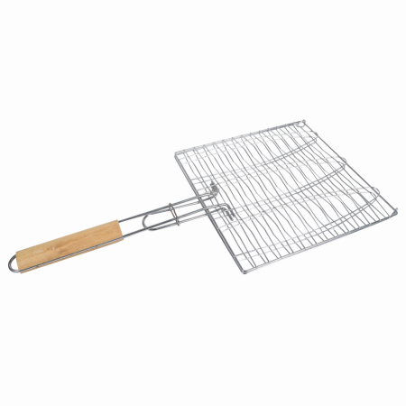 Pentru Casa si Camping - Suport triplu pentru prajit peste la gratar KLUGMEISTER KY3769, material inox cu maner de lemn
