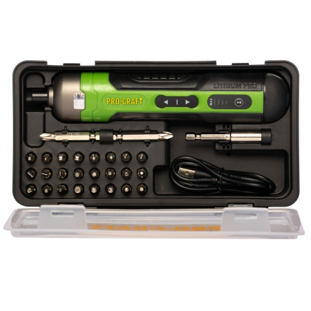 Mașini de găurit, înșurubat și demolat - Surubelnita electrica cu acumulator PROCRAFT KS510, 3,6 V / 1,5 Ah, 5 Nm, USB Type-C, 28 biti si cutie de transport