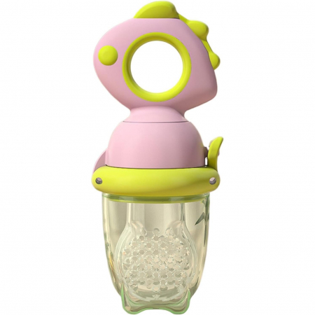 Jucarii, Copii & Bebe - Suzeta pentru Fructe, Flippy, pentru Bebelusi, din Silicon Alimentar, +4 Luni, 2 mm Grosime Gauri Tetina, 12.4 x 5.1 x 4.7 cm, Roz/Verde