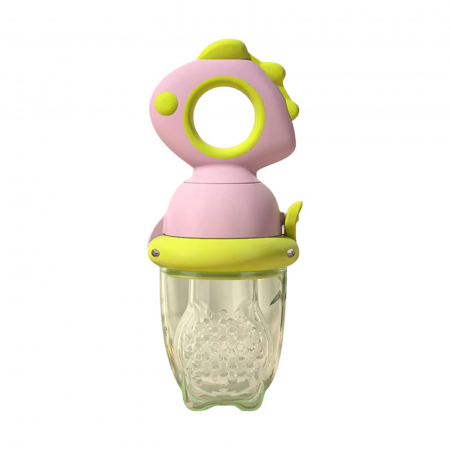 Suzeta pentru Fructe, Flippy, pentru Bebelusi, din Silicon Alimentar, +4 Luni, 2 mm Grosime Gauri Tetina, 12.4 x 5.1 x 4.7 cm, Roz/Verde [4]