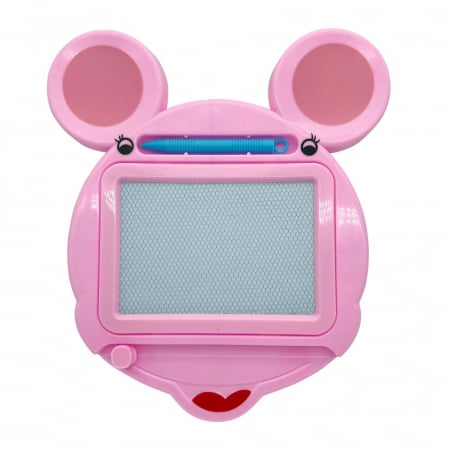 Jucarii, Copii & Bebe - Tabla Magnetica pentru desen Flippy, Pix, forma Soricel, dimensiuni 23x26.5 cm, Dezvolta Creativitatea, Roz