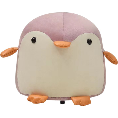 Jucarii, Copii & Bebe - Taburet Pentru Copii, Flippy, Cadru din Lemn Masiv, 25 x 29 x 29 cm, Perna de Burete Elastica si Maner de Transport, in Forma de Pinguin, Roz
