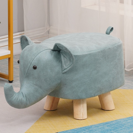 Casă și camping - Taburet pentru Copii, Flippy, Scaun Tip Taburet, Model Elefant, din Lemn Masiv, Scaun pentru Copii, 30 x 25 x 25 cm, Albastru