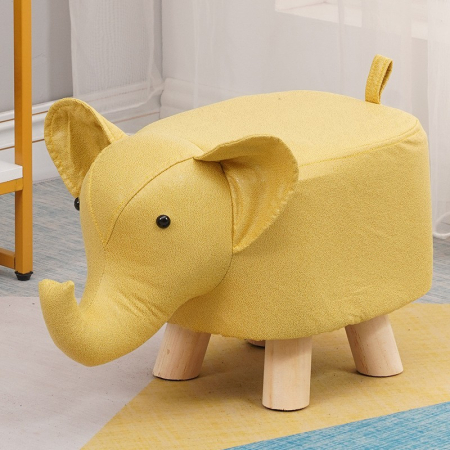 Casă și camping - Taburet pentru Copii, Flippy, Scaun Tip Taburet, Model Elefant, din Lemn Masiv, Scaun pentru Copii, 30 x 25 x 25 cm, Galben