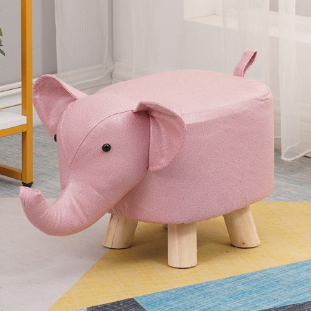 Casă și camping - Taburet pentru Copii, Flippy, Scaun Tip Taburet, Model Elefant, din Lemn Masiv, Scaun pentru Copii, 30 x 25 x 25 cm, Roz