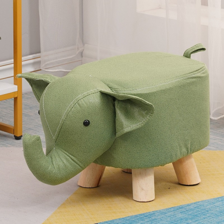 Casă și camping - Taburet pentru Copii, Flippy, Scaun Tip Taburet, Model Elefant, din Lemn Masiv, Scaun pentru Copii, 30 x 25 x 25 cm, Verde