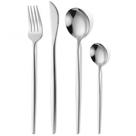 Bucatarie si electrocasnice - Tacamuri Portugheze, Flippy, Set din 24 de Piese din Otel Inoxidabil, 6 Cutie, 6 Furculite, 6 Linguri de Masa, 6 Linguri pentru Ceai, Argintiu