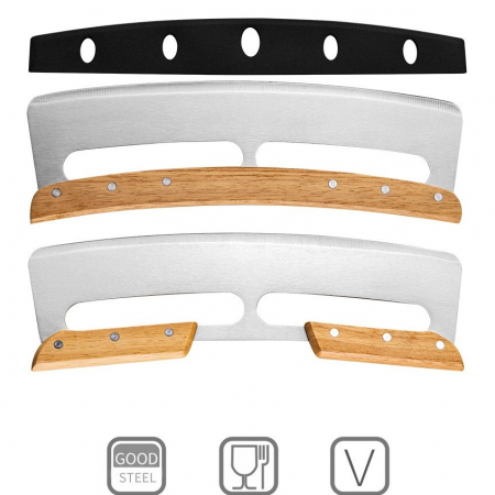 Taietor Feliator de Pizza, Flippy, din Otel Inoxidabil, cu Capac, Maner din Lemn, Antialunecare, Lama Neteda si Ascutita, 34x10 cm, Maro [4]