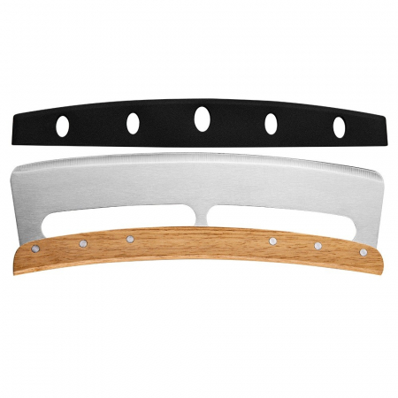Pentru Casa si Camping - Taietor Feliator de Pizza, Flippy, din Otel Inoxidabil, cu Capac, Maner din Lemn, Antialunecare, Lama Neteda si Ascutita, 34x10 cm, Maro