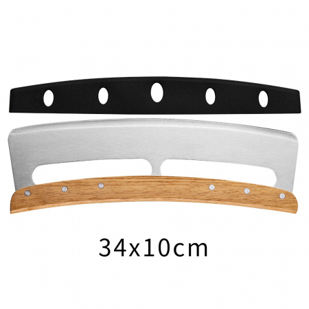 Taietor Feliator de Pizza, Flippy, din Otel Inoxidabil, cu Capac, Maner din Lemn, Antialunecare, Lama Neteda si Ascutita, 34x10 cm, Maro [7]