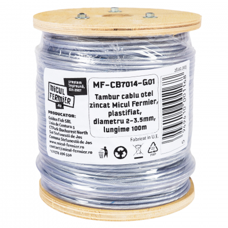 Tambur cablu otel zincat Micul Fermier, plastifiat, diametru 2-3.5mm, lungime 100m [1]