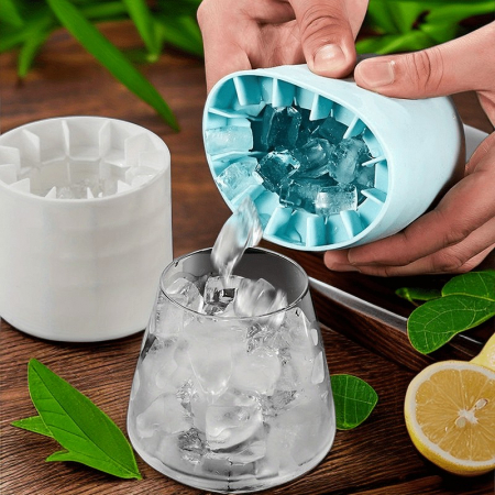 Tava de Gheata din Silicon cu Capac, Flippy, Forma de Gheata pentru Racirea Bauturilor, in Forma de Frapiera, Silicon fara BPA, Cuburi de Gheata, 9x8.5x8 cm, Albastru [4]