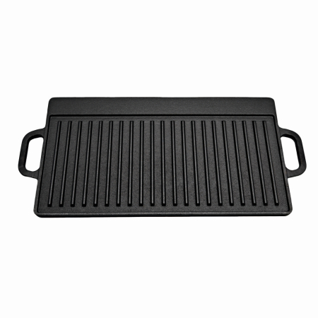 Pentru Casa si Camping - Tava dreptunghiulara din fonta pentru gratar KLUGMEISTER KY42, neagra, cu 2 fete