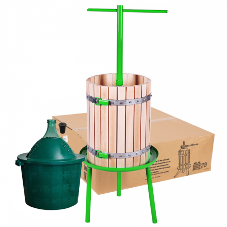 Teasc, presa din lemn pentru zdrobit struguri ,fructe, 40 L ,Lider Premium + Damigeana cu cos si dop 5 L [0]