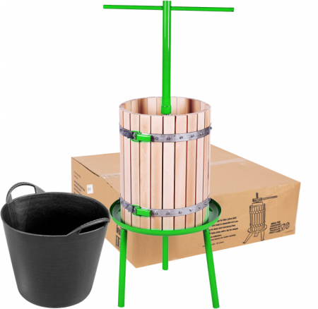 Teasc, presa din lemn pentru zdrobit struguri ,fructe, 40 L ,Lider Premium + Cos flexibil cauciuc negru 26 L [0]