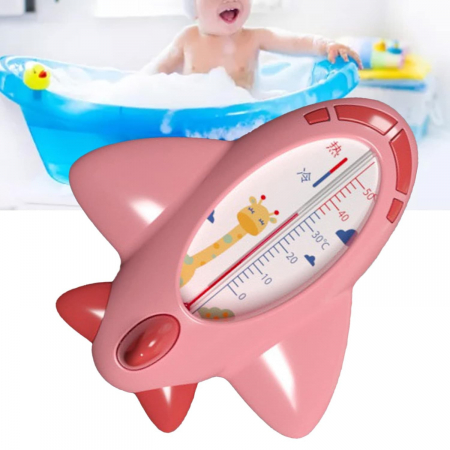 Termometru pentru Baie, Flippy, Plutitor, Rezistent la apa, Multifunctional, Model Avion, 11x10x4 cm, Roz [1]