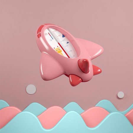 Termometru pentru Baie, Flippy, Plutitor, Rezistent la apa, Multifunctional, Model Avion, 11x10x4 cm, Roz [5]