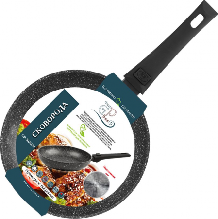 Pentru Casa si Camping - Tigaie fara capac GP-3024DR, acoperire din marmura, maner detasabil, 24cm