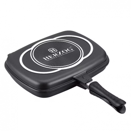 Pentru Casa si Camping - Tigaie gril dubla HR-DP34M, acoperire din marmura, 34cm