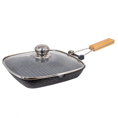 Pentru Casa si Camping - Tigaie grill cu interior antiaderent Wellberg, 24cm, WB-2400-24