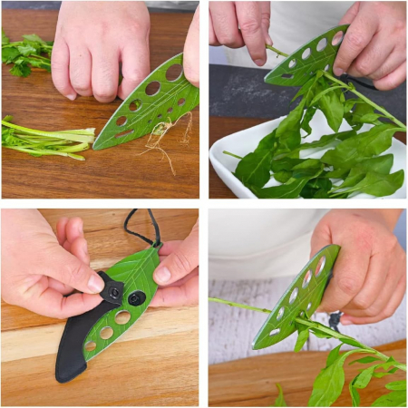 Tocator manual pentru ierburi Flippy, instrument de curatat frunze, tocator, margini ascutie, 9 gauri de diferite dimensiuni, multifunctional, material otel inoxidabil, rezistent la rugina, 14 x 5.5 c [8]