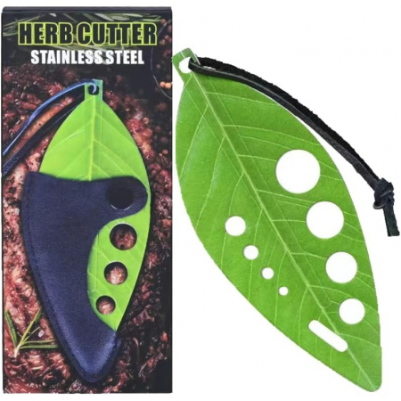 Tocator manual pentru ierburi Flippy, instrument de curatat frunze, tocator, margini ascutie, 9 gauri de diferite dimensiuni, multifunctional, material otel inoxidabil, rezistent la rugina, 14 x 5.5 c [9]