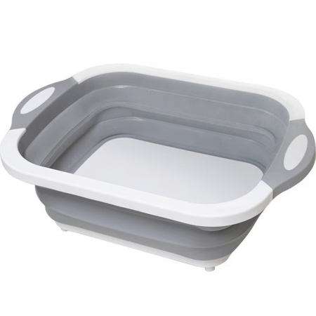 Bucatarie si electrocasnice - Tocator Multifunctional, Flippy, 2 in 1, cu Cos pentru Spalat si Scurgere Alimente, 480 g, Pliabila, Gri