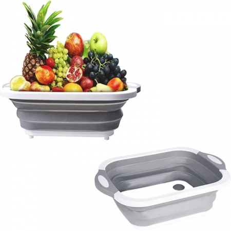 * LICHIDARE STOC * Tocator Multifunctional, Flippy, 2 in 1, cu Cos pentru Spalat si Scurgere Alimente, 480 g, Pliabila, Gri - [3]