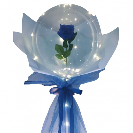 Baloane - Trandafir in Balon LED cu Lumini, Flippy, Tip Buchet, Diametru 35 cm, Albastru