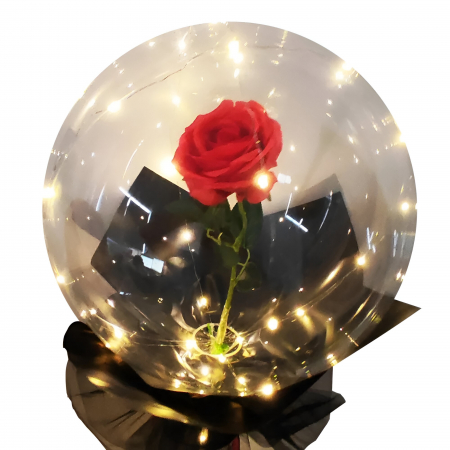 Baloane - Trandafir in Balon LED cu Lumini, Flippy, Tip Buchet, Diametru 35 cm, Rosu