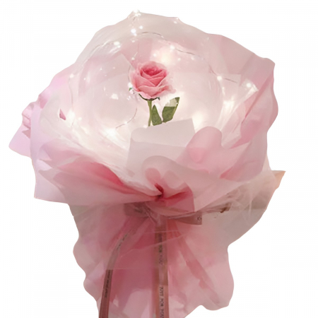Articole petrecere - Trandafir in Balon LED cu Lumini, Flippy, Tip Buchet, Diametru 35 cm, Roz