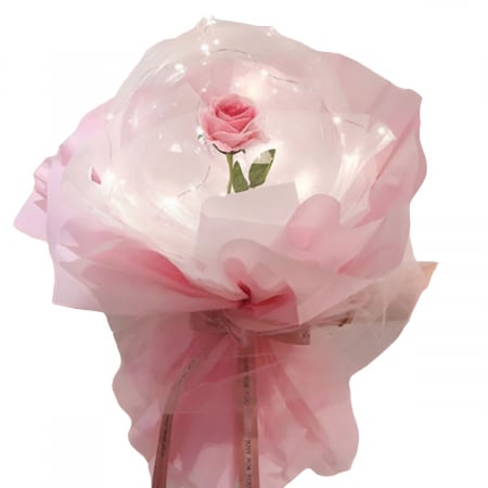 Sub 99 Lei - Lichidare Trandafir in Balon LED cu Lumini, Flippy, Tip Buchet, Diametru 35 cm, Roz