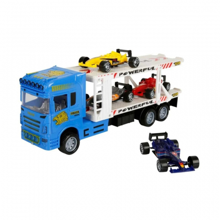 Jucarii, Copii & Bebe - Transportator albastru cu 2 niveluri si 4 masini, Maxx Wheels, 1:32, 32 cm