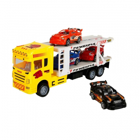 Jucarii, Copii & Bebe - Transportator galben cu 2 niveluri si 4 masini, Maxx Wheels, 1:32, 32 cm