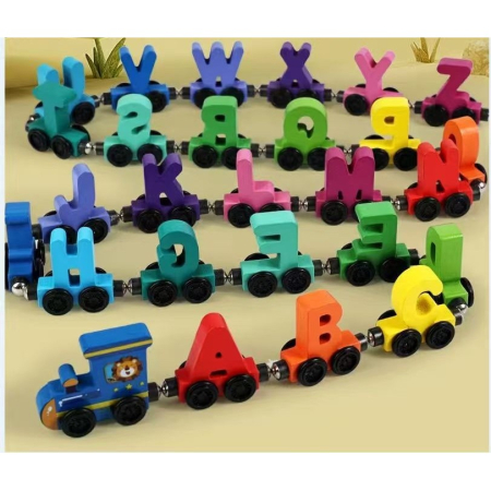 Trenulet Magnetic, Flippy, din Lemn, Model Alfabet, 26 Litere, +3 Ani, Jucarie de Asamblat, Multicolor [3]