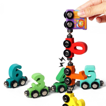 Trenulet Magnetic, Flippy, din Lemn, Model Cifre, 62 cm, +3 Ani, Jucarie de Asamblat, Multicolor [2]