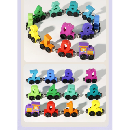 Trenulet Magnetic, Flippy, din Lemn, Model Cifre, 62 cm, +3 Ani, Jucarie de Asamblat, Multicolor [4]