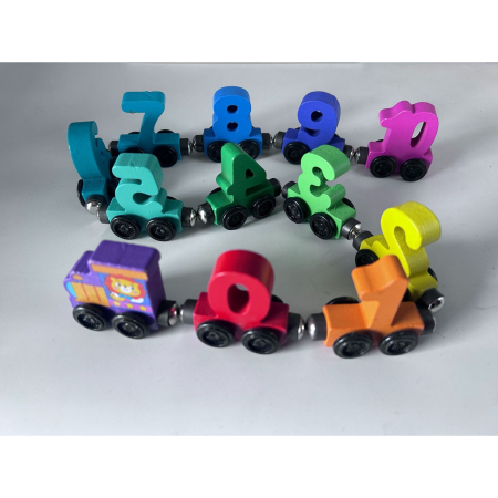 Trenulet Magnetic, Flippy, din Lemn, Model Cifre, 62 cm, +3 Ani, Jucarie de Asamblat, Multicolor [5]