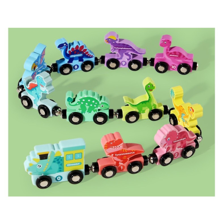 Trenulet Magnetic, Flippy, din Lemn, Model Dinozauri, 10 Animale, +3 Ani, Jucarie de Asamblat, Multicolor [1]