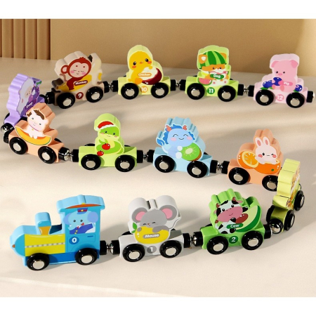 Trenulet Magnetic, Flippy, din Lemn, Model Zoo, 12 Animale, +3 Ani, Jucarie de Asamblat, Multicolor [4]