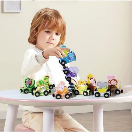 Trenulet Magnetic, Flippy, din Lemn, Model Zoo, 12 Animale, +3 Ani, Jucarie de Asamblat, Multicolor [3]