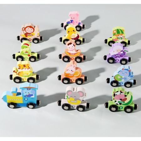Trenulet Magnetic, Flippy, din Lemn, Model Zoo, 12 Animale, +3 Ani, Jucarie de Asamblat, Multicolor [1]