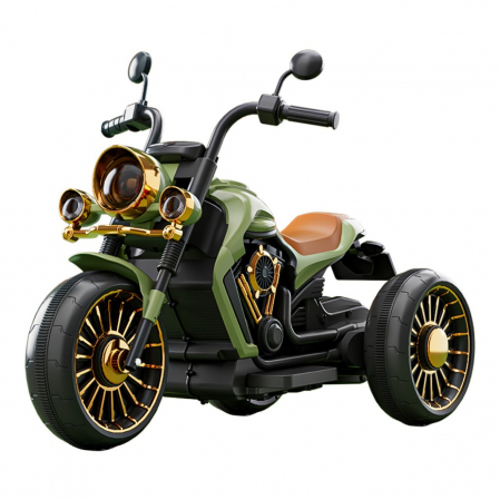 Masinute, vehicule pentru copii - BF-Tricicleta Electrica pentru Copii, Flippy, cu 2 Acumulatoare 380*2, 6V 4.5, Telecomanda, Bluetooth, Sistem Anti-Rasturnare, Sistem de Lumini si Sunet, 6-8 Ani, 93 x 48 x 63 cm, Verde Negru