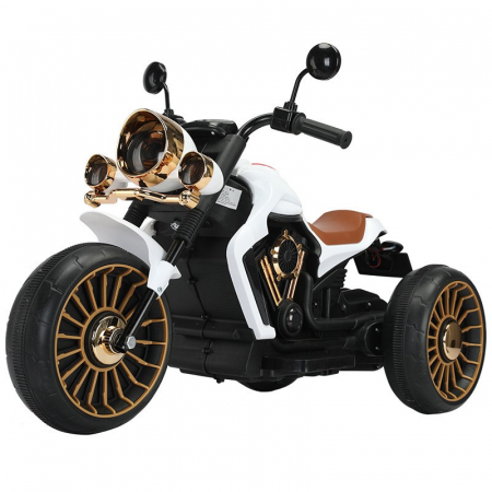 Jucarii, Copii & Bebe - Tricicleta Electrica pentru Copii, Flippy, cu 2 Acumulatoare 380*2, 6V 4.5, Bluetooth, Sistem Anti-Rasturnare, Sistem de Lumini si Sunet, 6-8 Ani, 93 x 48 x 63 cm, Alb Negru