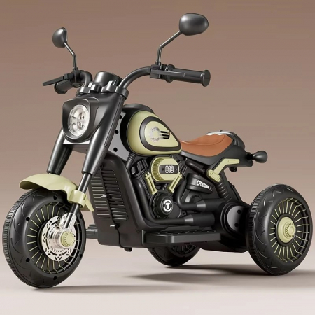 Tricicleta Electrica pentru Copii, Flippy, Tricicleta DUAL-DRIVE 380*2 Baterie 6V 4.5, Bluetooth, Sistem Anti-Rasturnare, Sistem de Lumini si Sunet, 5+ Ani, 80 x 60 x 42 cm, Verde Negru [1]