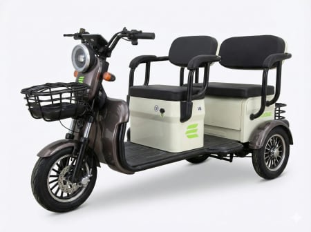 Fără permis - Tricicletă Electrică V6 1800W, 72V 20Ah – Fără Permis, 2 Locuri, Autonomie 80 km, Spațiu Generos Depozitare