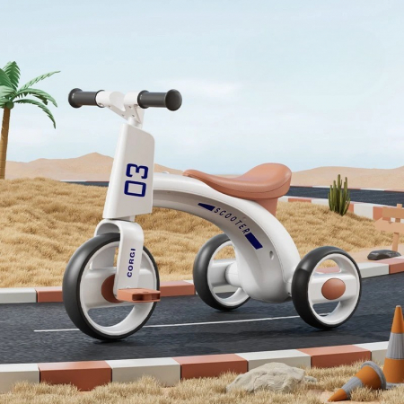 Tricicleta pentru Copii, Flippy, Exercitiu de Echilibru, pentru 1-6 Ani, Functie de Lumini si Sunete, cu Pedale, din Plastic, Roti Gonflabile, Greutate Portanta 60 kg, 57 x 36 x 47 cm, Alb [1]